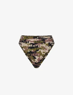Camo-print High-rise Recycled Stretch-nylon Bikini Bottoms