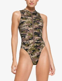 Zipped Camouflage-print Recycled Stretch-nylon Swimsuit 7 Zipped Camouflage-print Recycled Stretch-nylon Swimsuit -Ted Bakee Fashion Shop R04193693 LOGOCAMO ALT02