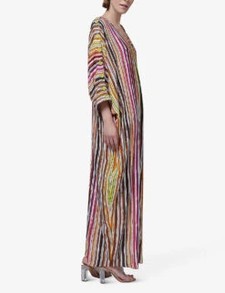 Multicoloured Stripe-pattern Woven Maxi Kaftan -Ted Bakee Fashion Shop R04194014 MULTICOLOR ALT02