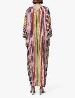 Multicoloured Stripe-pattern Woven Maxi Kaftan -Ted Bakee Fashion Shop R04194014 MULTICOLOR ALT03