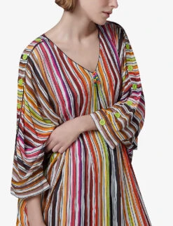 Multicoloured Stripe-pattern Woven Maxi Kaftan -Ted Bakee Fashion Shop R04194014 MULTICOLOR ALT04