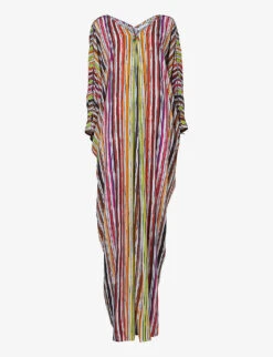 Multicoloured Stripe-pattern Woven Maxi Kaftan