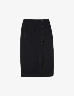 Sandro Tzara Front-split Button-embellished Tweed Midi Skirt