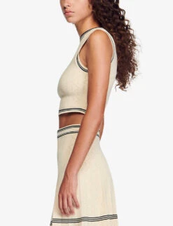 Sandro Poisson Contrast-stripe Sleeveless Knitted Jumper -Ted Bakee Fashion Shop R04194624 NATURELS ALT02
