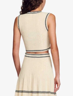 Sandro Poisson Contrast-stripe Sleeveless Knitted Jumper -Ted Bakee Fashion Shop R04194624 NATURELS ALT03