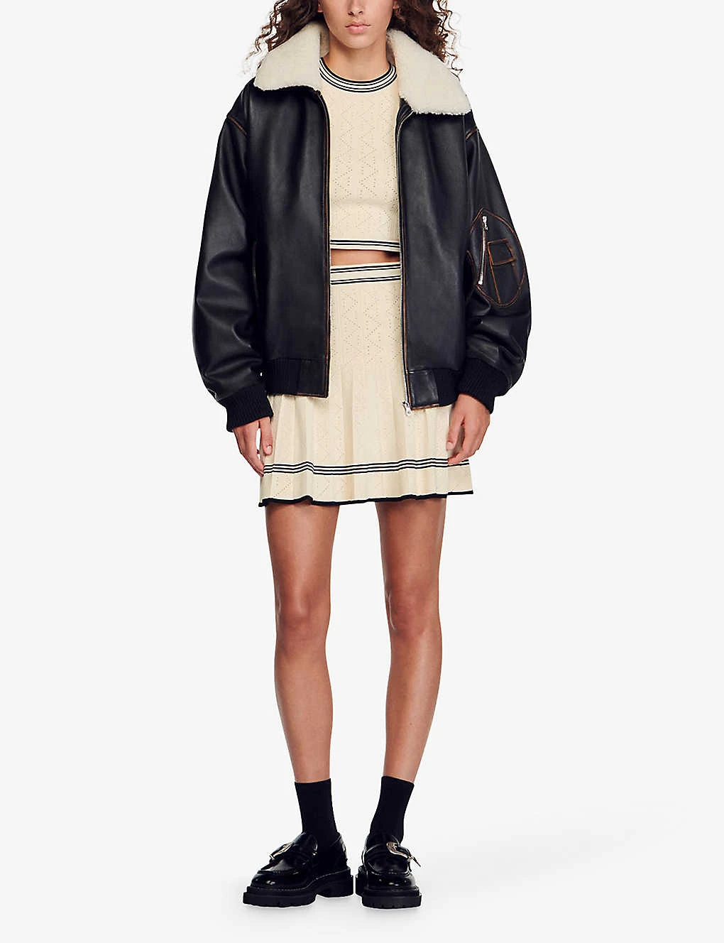 Sandro Fable Contrast-band Pleated Stretch-knit Mini Skirt 2 Sandro Fable Contrast-band Pleated Stretch-knit Mini Skirt - Image 2