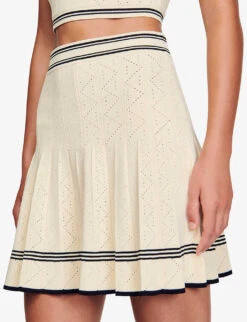 Sandro Fable Contrast-band Pleated Stretch-knit Mini Skirt 7 Sandro Fable Contrast-band Pleated Stretch-knit Mini Skirt -Ted Bakee Fashion Shop R04194629 NATURELS ALT03