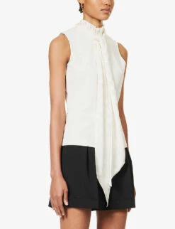 ME AND EM High-neck Frill-trim Cotton-blend Top -Ted Bakee Fashion Shop R04194850 CREAM ALT02