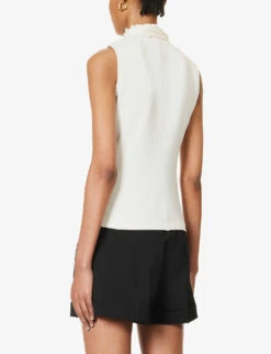 ME AND EM High-neck Frill-trim Cotton-blend Top -Ted Bakee Fashion Shop R04194850 CREAM ALT03