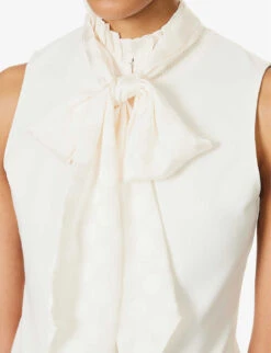 ME AND EM High-neck Frill-trim Cotton-blend Top -Ted Bakee Fashion Shop R04194850 CREAM ALT04