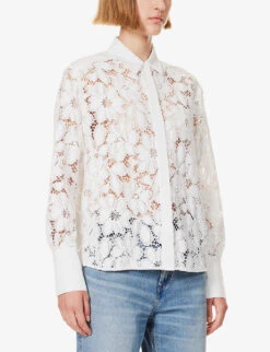 ME AND EM Floral-embroidered Recycled-polyester-blend Blouse -Ted Bakee Fashion Shop R04194879 SOFTWHITE ALT02