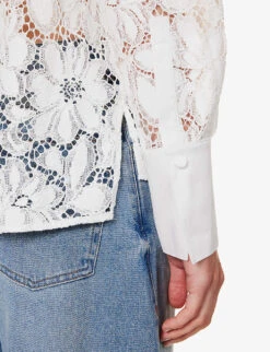 ME AND EM Floral-embroidered Recycled-polyester-blend Blouse -Ted Bakee Fashion Shop R04194879 SOFTWHITE ALT05