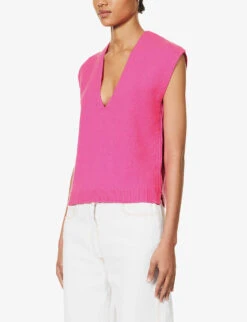ME AND EM Relaxed-fit V-neck Cashmere Knitted Vest -Ted Bakee Fashion Shop R04194884 ULTRAPINK ALT02