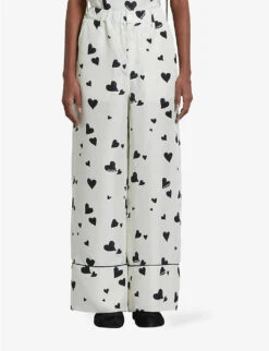 Marni Flared High-rise Heart-print Silk Trousers -Ted Bakee Fashion Shop R04196444 STONEWHITE ALT02