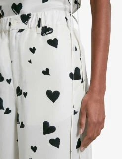 Marni Flared High-rise Heart-print Silk Trousers -Ted Bakee Fashion Shop R04196444 STONEWHITE ALT04