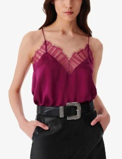 IRO Berwyn Lace-trim Silk Camisole Top -Ted Bakee Fashion Shop R04196494 PUR33 ALT02