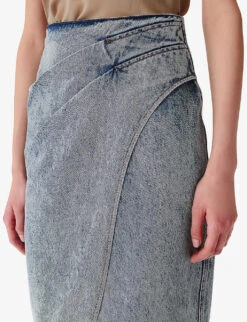 IRO Etana Wrap-front Denim Midi Skirt -Ted Bakee Fashion Shop R04196514 BLU34 ALT02