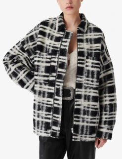 IRO Zachary Checked Oversized Wool-blend Shirt -Ted Bakee Fashion Shop R04196552 BLA04 ALT02