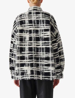 IRO Zachary Checked Oversized Wool-blend Shirt -Ted Bakee Fashion Shop R04196552 BLA04 ALT03