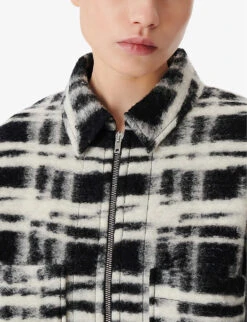 IRO Zachary Checked Oversized Wool-blend Shirt -Ted Bakee Fashion Shop R04196552 BLA04 ALT04