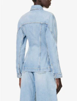 ALAIA Cinched-waist Patch-pocket Denim Jacket -Ted Bakee Fashion Shop R04196667 BLEUCLAIR ALT03
