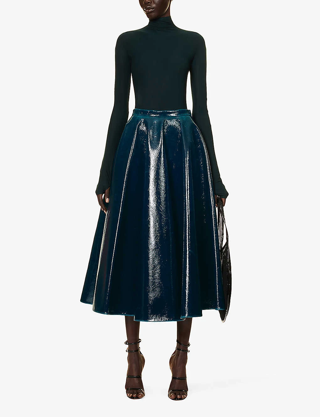 ALAIA Pleated Patent High-rise Wool-blend Midi Skirt 2 ALAIA Pleated Patent High-rise Wool-blend Midi Skirt - Image 2