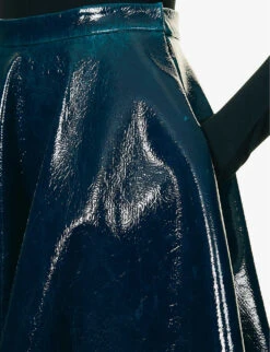 ALAIA Pleated Patent High-rise Wool-blend Midi Skirt 9 ALAIA Pleated Patent High-rise Wool-blend Midi Skirt -Ted Bakee Fashion Shop R04196703 BLEUPETROLE ALT04