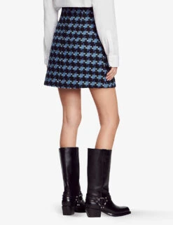 Sandro Marty Houndstooth Tweed Mini Skirt 8 Sandro Marty Houndstooth Tweed Mini Skirt -Ted Bakee Fashion Shop R04197550 BLEUS ALT03