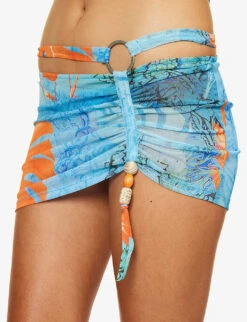 Jaded London Ruched Bead-embellished Stretch-mesh Mini Skirt -Ted Bakee Fashion Shop R04197646 MONSTERAPRINT ALT04