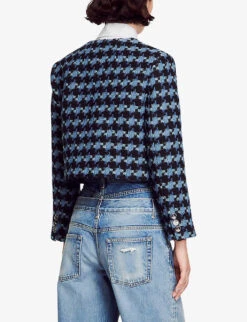 Sandro Boulogne Cropped Tweed Jacket -Ted Bakee Fashion Shop R04197685 BLEUS ALT03