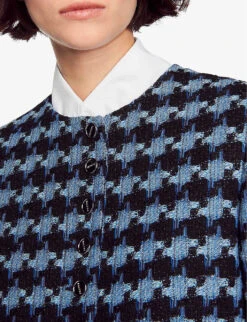 Sandro Boulogne Cropped Tweed Jacket -Ted Bakee Fashion Shop R04197685 BLEUS ALT04