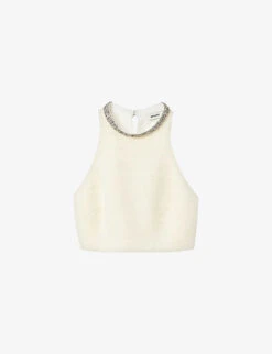 Sandro Crystal-embellished Tweed Woven Top