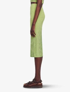 Sandro Manray Rhinestone-embellished High-rise Woven Midi Skirt -Ted Bakee Fashion Shop R04197758 VERTS ALT02