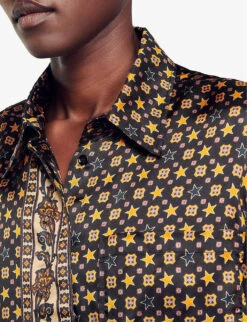 Sandro Jungle Graphic-print Long-sleeve Woven Shirt -Ted Bakee Fashion Shop R04197820 NOIRGRIS ALT04