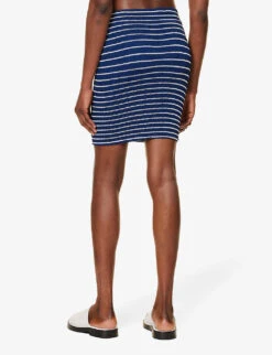 Stripe-pattern Crinkle-texture Stretch-woven Mini Skirt -Ted Bakee Fashion Shop R04198509 NAVYWHITE ALT03