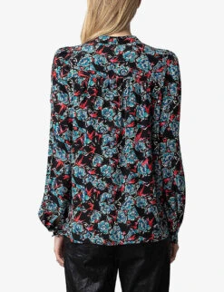 Zadig & Voltaire Tchin Floral-print Silk Shirt -Ted Bakee Fashion Shop R04198976 NOIR ALT03