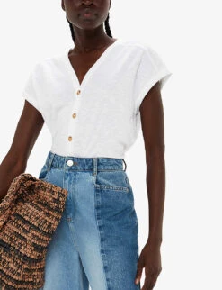 Whistles Aubrie Button-through V-neck Cotton Top -Ted Bakee Fashion Shop R04199557 WHITE ALT02