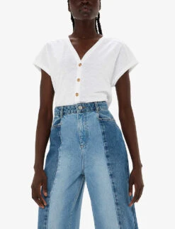 Whistles Aubrie Button-through V-neck Cotton Top -Ted Bakee Fashion Shop R04199557 WHITE ALT04
