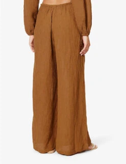 Faithfull The Brand Rupina Wide-leg High-rise Linen-blend Trousers 8 Faithfull The Brand Rupina Wide-leg High-rise Linen-blend Trousers -Ted Bakee Fashion Shop R04199681 CARAMEL ALT03