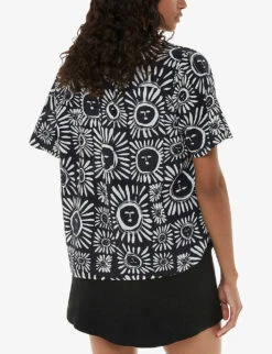 Whistles Sunman Graphic-print Short-sleeve Linen-cotton Blend Shirt 8 Whistles Sunman Graphic-print Short-sleeve Linen-cotton Blend Shirt -Ted Bakee Fashion Shop R04200354 BLACK ALT03