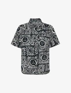 Whistles Sunman Graphic-print Short-sleeve Linen-cotton Blend Shirt