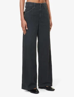 CITIZENS OF HUMANITY Paloma Faded-wash Mid-rise Wide-leg Cotton Trousers 8 CITIZENS OF HUMANITY Paloma Faded-wash Mid-rise Wide-leg Cotton Trousers -Ted Bakee Fashion Shop R04200423 WASHEDBLACK ALT02