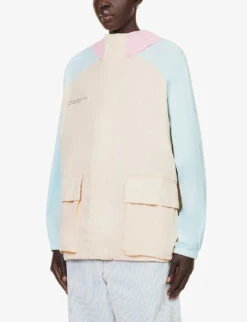 Brand-text Funnel-neck Regular-fit Recycled-polyamide Hooded Jacket -Ted Bakee Fashion Shop R04202684 SAND ALT02