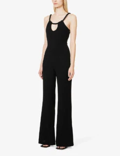 Frankie Cut-out Woven Jumpsuit -Ted Bakee Fashion Shop R04203276 BLACK ALT02