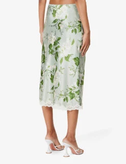 Arie Floral-pattern Lace-trim Silk Midi Skirt -Ted Bakee Fashion Shop R04203298 TEAGARDEN ALT03