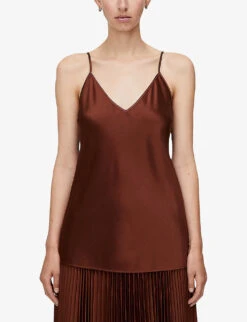 Joseph Clea V-neck Silk-satin Top -Ted Bakee Fashion Shop R04203744 MAHOGANY ALT02