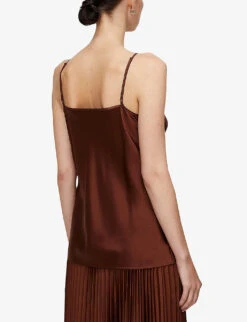 Joseph Clea V-neck Silk-satin Top -Ted Bakee Fashion Shop R04203744 MAHOGANY ALT03