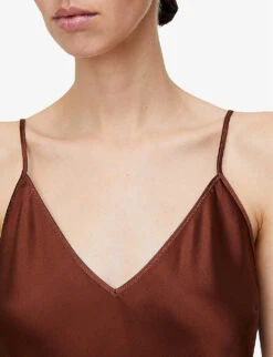 Joseph Clea V-neck Silk-satin Top -Ted Bakee Fashion Shop R04203744 MAHOGANY ALT04