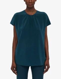 Joseph Broca Gathered Silk Blouse 7 Joseph Broca Gathered Silk Blouse -Ted Bakee Fashion Shop R04203807 DARKTEAL ALT02