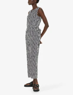 Whistles Josie Optical Rope-pattern Woven Jumpsuit 7 Whistles Josie Optical Rope-pattern Woven Jumpsuit -Ted Bakee Fashion Shop R04204951 BLACK ALT02